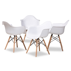 Baxton Studio Galen Modern and Contemporary White Finished Polypropylene Plastic and Oak Brown Finished Wood 4-Piece Dining Chair Set